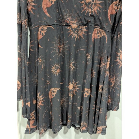 Cosmic Aura Women's Skull Celestial Mesh Bell-Sleeve Dress  Black Tan Sz 2X NWT - Picture 14 of 16